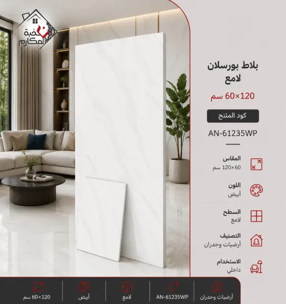 بلاط بورسلان لامع مصنع جمال 60×120 - صورة 1