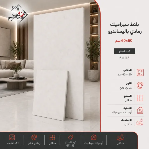 بلاط سيراميك رمادي باليساندرو مصنع الرياض 60×60 - صورة 1