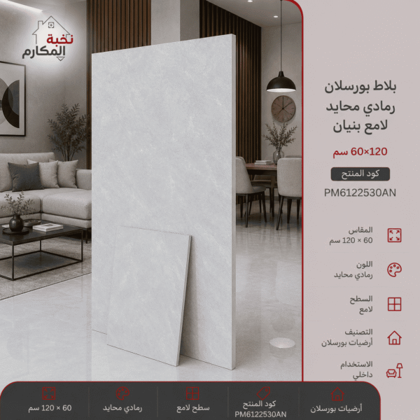 بلاط بورسلان رمادي محايد لامع 60×120
