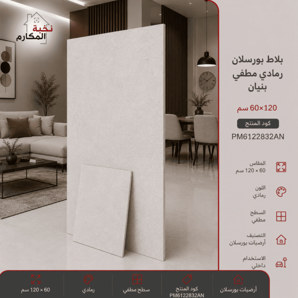 بلاط بورسلان رمادي مطفي 60×120