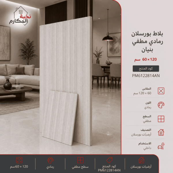 بلاط بورسلان رمادي مطفي 60×120
