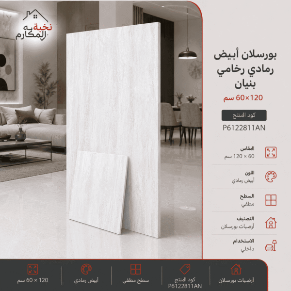 بورسلان أبيض رمادي رخامي 60×120